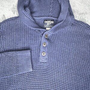 Osh Kosh Sweater Youth Size 14/14A Hoodie Cable Knit Navy Blue Buttons Pullover